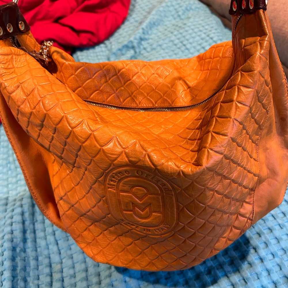Marino Orlandi Italian LOGO Emboss Leather Mustard Bucket/Sling ShoulderBag